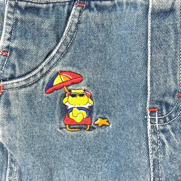 Vtg Carters Baby Embroidered Denim Overalls Jean Shortalls Shorts Beach Animals - Picture 4 of 15